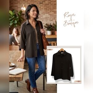 🌿Chico's Design Vintage Brown Black Plaid Button Down Blouse Size 1 Medium